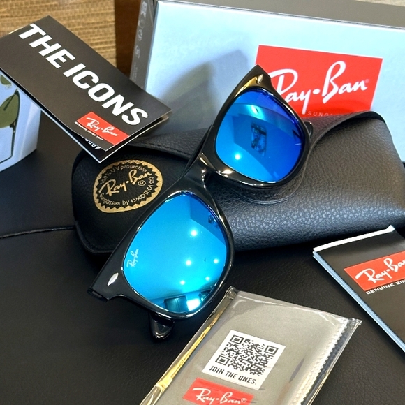 LIKE NEW RayBan Wayfarer RB2140 Blue Mirror Ray ban sunglasses - Picture 3 of 16